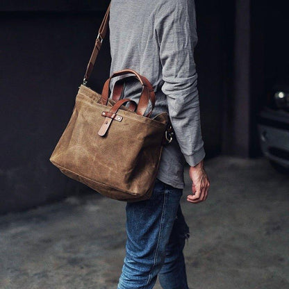 Woosir Waxed Canvas Tote Bag with Shoulder Strap