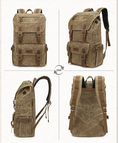 Vintage Waxed Canvas Backpack Mens with Laptop Sleeve
