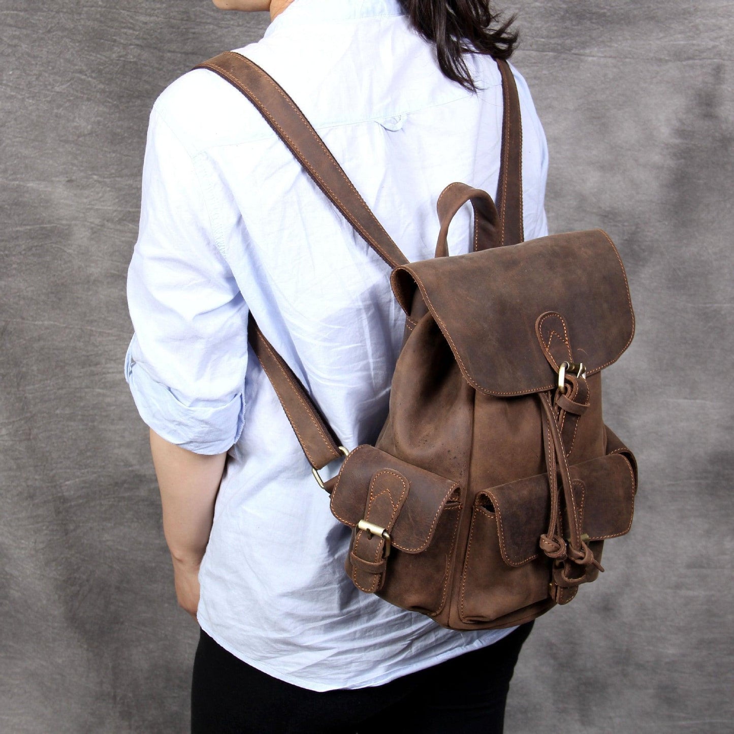 Woosir Women Backpack Leather Brown