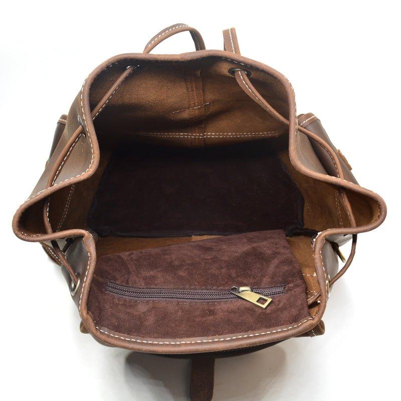 Mens Vintage Leather Backpack Drawstring