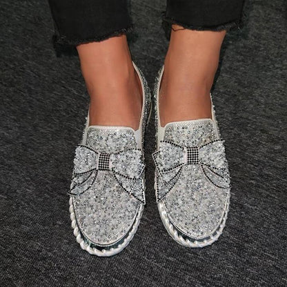 👡Libiyi Women Shining Rhinestone Slip-on Loafers with Cute Bowknot - Libiyi