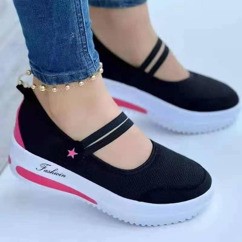 Libiyi Ladies Fly Knit Low Top Mesh Wedge Round Toe Shoes