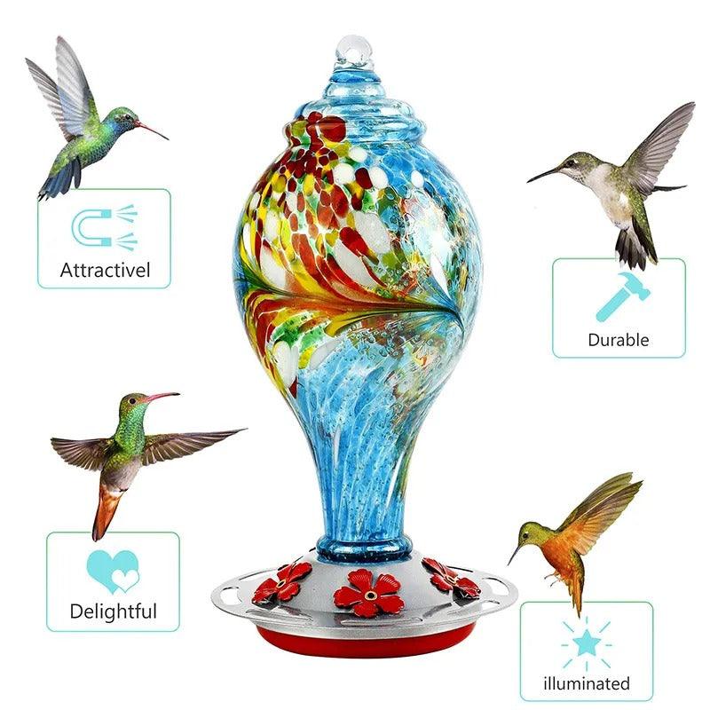 Hand Blown Glass Hummingbird Feeder - 25 Ounces - Libiyi