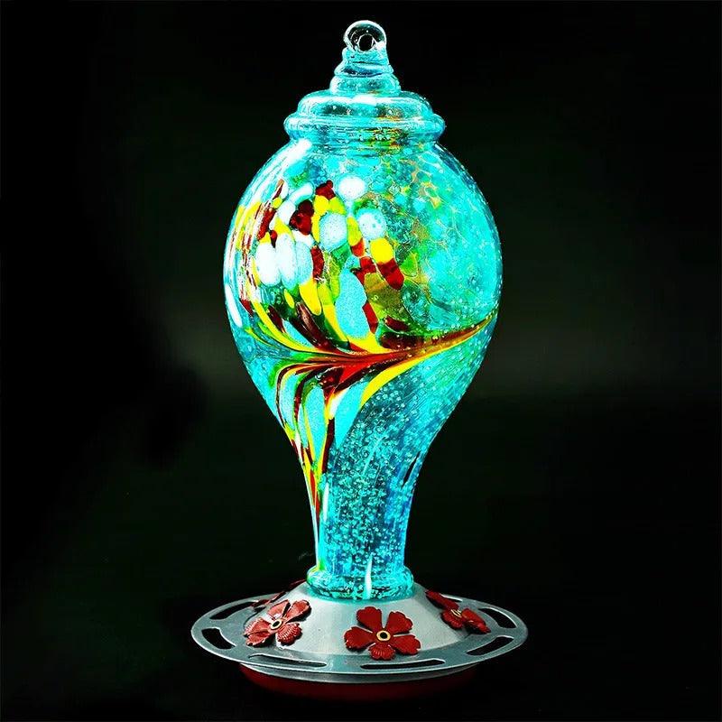 Hand Blown Glass Hummingbird Feeder - 25 Ounces - Libiyi