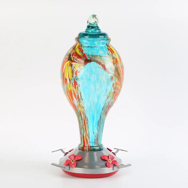 Hand Blown Glass Hummingbird Feeder - 25 Ounces - Libiyi