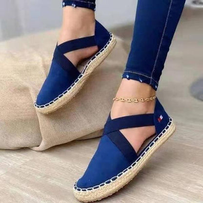 Libiyi Flat Straw Braid Elastic Strap Casual Shoes - Libiyi