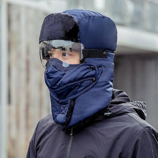 Unisex Winter Warm Hat with Windproof Facemask and Windproof Glasses